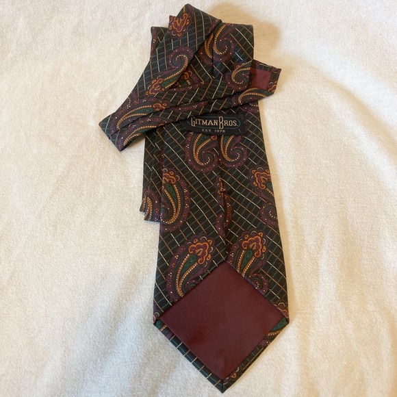 Gitman Bros Neck Tie MADE IN USA Green Paisley 100% Silk One Size OS EUC - Picture 2 of 5